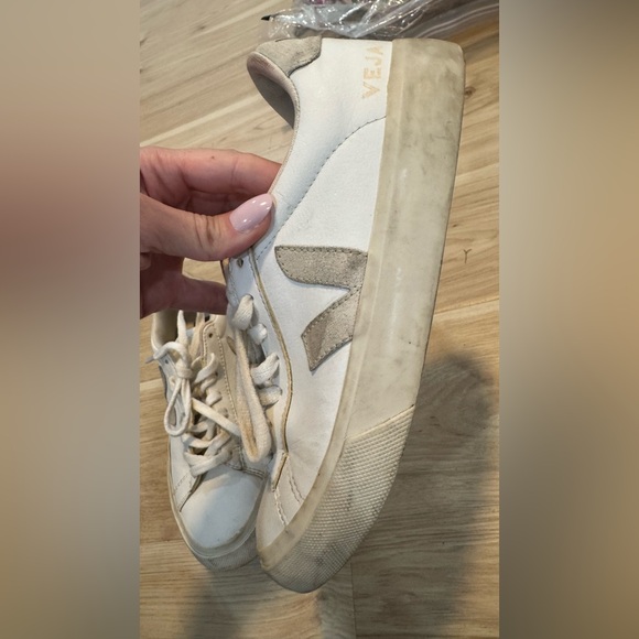 Veja Women's White and Tan Sneakers - Picture 3 of 6